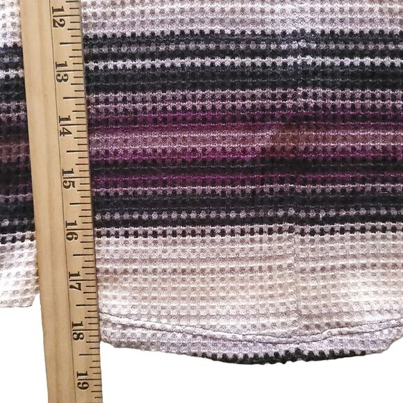 BDG Bunny Striped Thermal Waffle Knit Quarter Zip Long Sleeve Crop Top Purple M - Picture 12 of 12